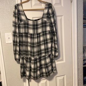 BP black and white plaid flowy long sleeve dress Size XS